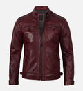 mens maroon real leather biker jacket