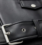 mens black minimal leather biker jacket
