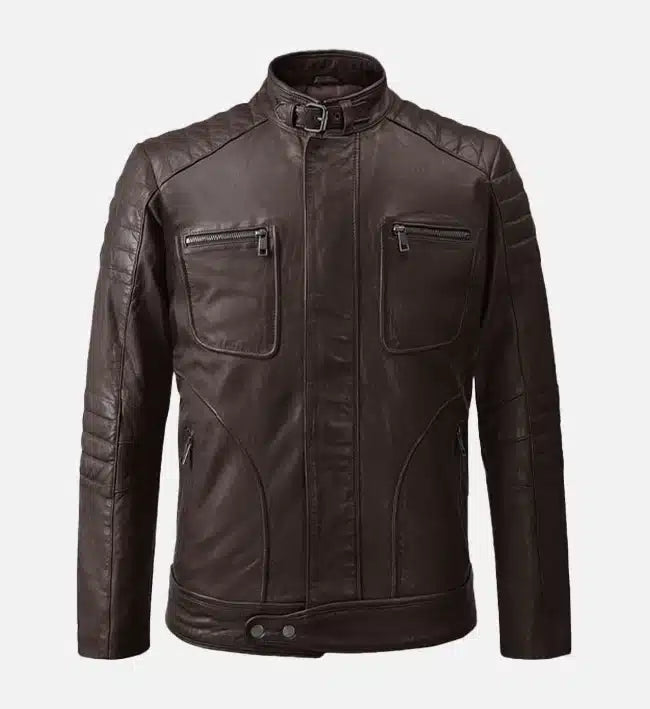 mens moto brown biker leather jacket