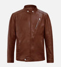 mens moto tan biker leather jacket