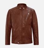 mens moto tan biker leather jacket