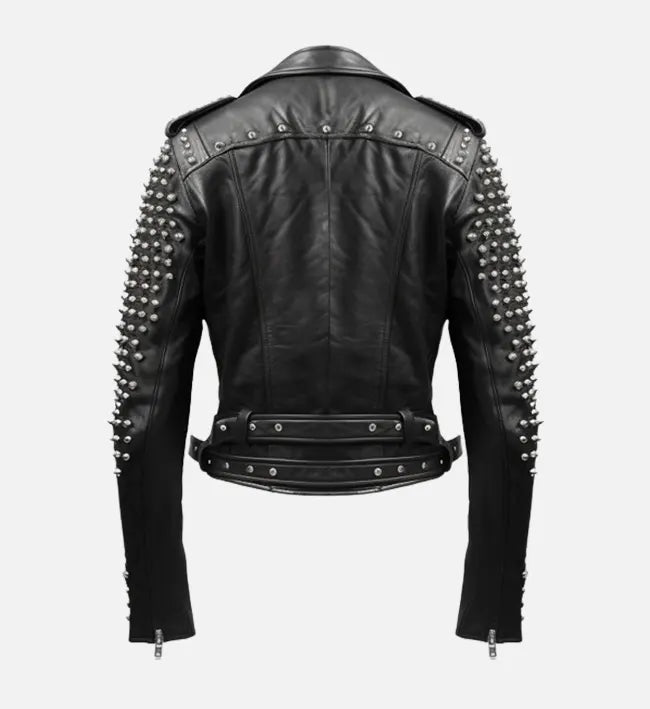 mens real leather black stud biker jacket