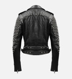 mens real leather black stud biker jacket