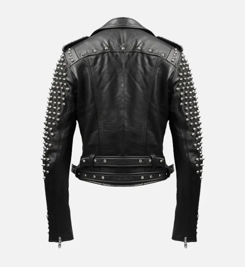 mens real leather black stud biker jacket