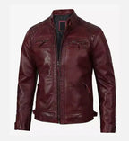mens real leather maroon biker jacket
