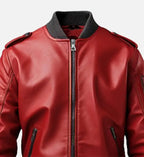 mens red leather stylish bomber jacket