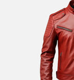 mens red real leather biker jacket