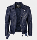 Mens Blue Runway Biker Leather Jacket
