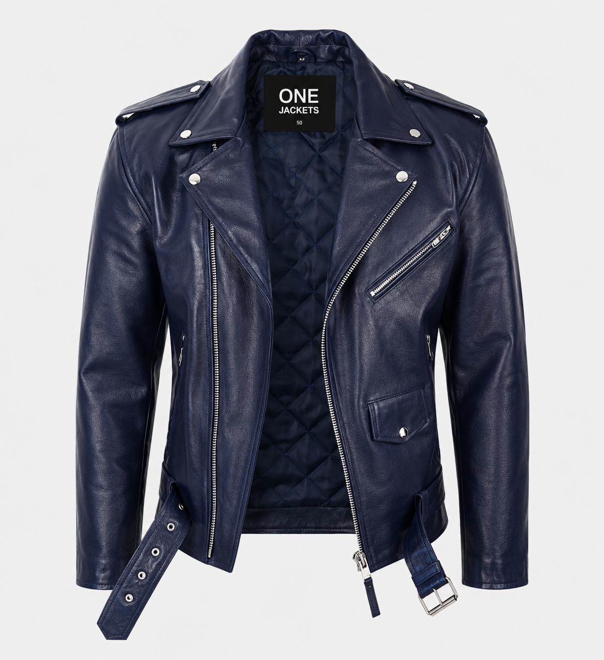 Mens Blue Runway Biker Leather Jacket