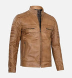 mens rust brown tan leather biker jacket
