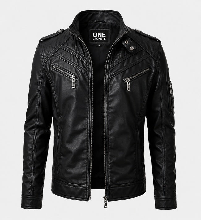 Men’s Slim Fit Black Biker Leather Jacket