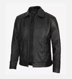 mens slim fit black leather jacket