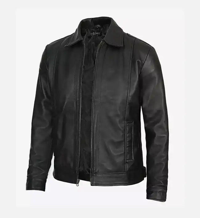 mens slim fit black leather jacket
