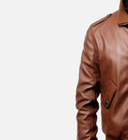 mens slim fit bomber brown leather jacket