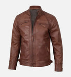 mens slim fit brown leather jacket