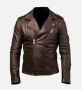 mens slimfit rider brown leather jacket
