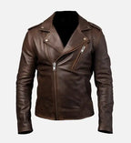 mens slimfit rider brown leather jacket