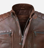moto spanish brown biker leather jacket for men