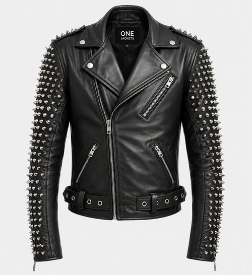 Men's Black Studded Biker Stylish Leather Jacket