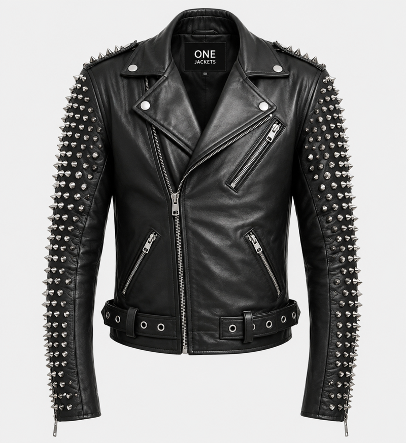 Men's Black Studded Biker Stylish Leather Jacket
