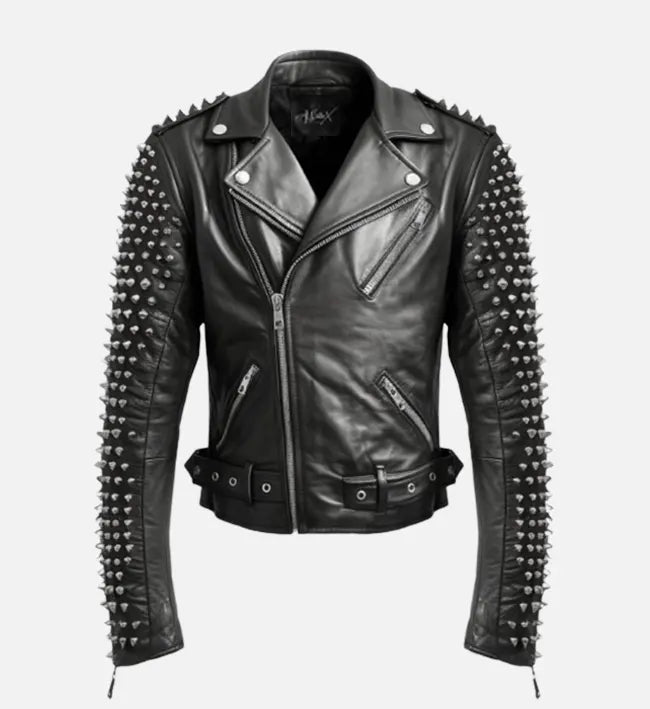 mens studded black biker stylish leather jacket
