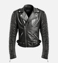 mens studded black biker stylish leather jacket