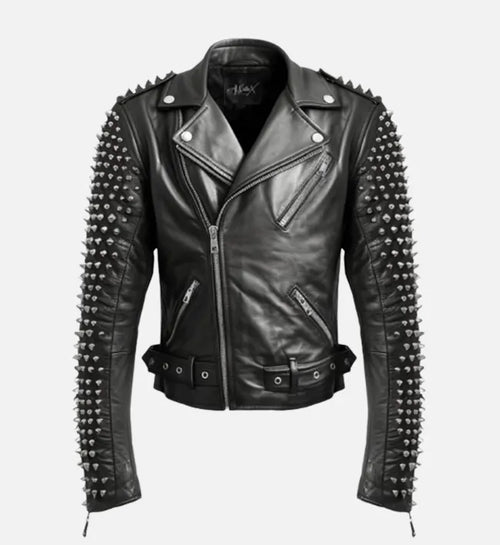 mens studded black biker stylish leather jacket