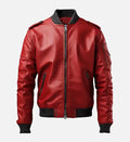 mens stylish red bomber leather jacket