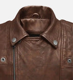 mens tan biker leather jacket with double breast