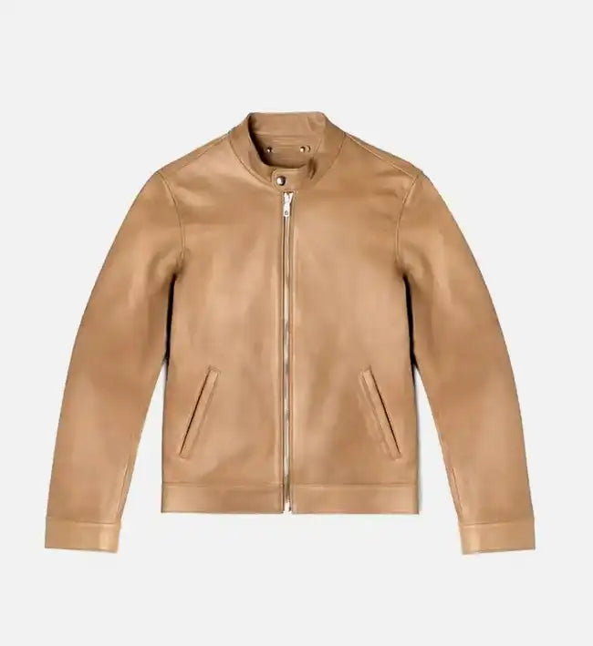 mens tan cafe racer leather jacket