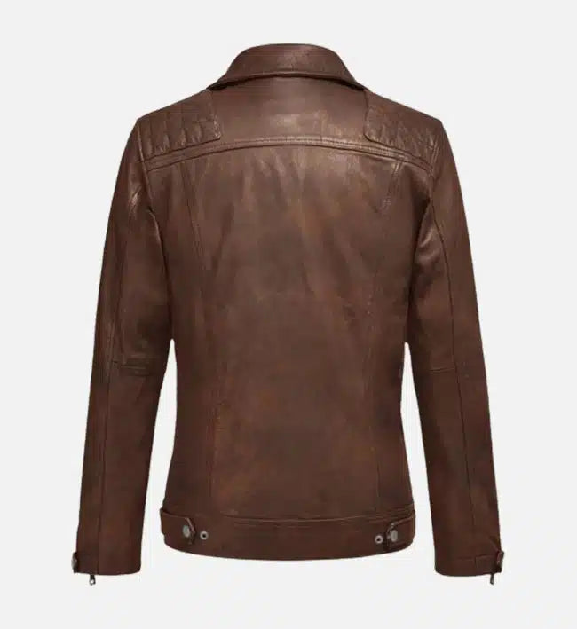 mens tan double breast biker leather jacket