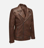 mens tan double breast biker leather jacket