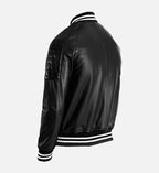 mens varsity plain black leather jacket