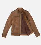 mens walnut brown biker leather jacket