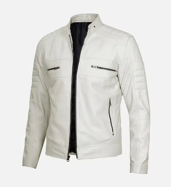 mens white cafe racer leather jacket