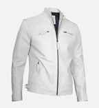 mens white classic biker leather jacket