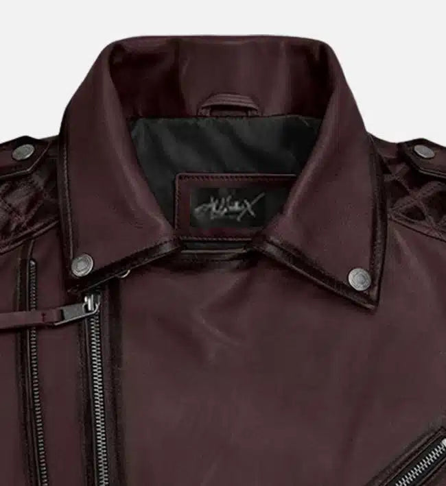 mens wine classic biker leather jacket