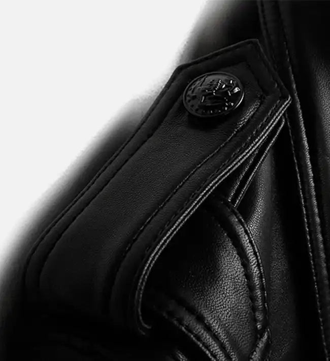 zip up black biker leather jacket for men