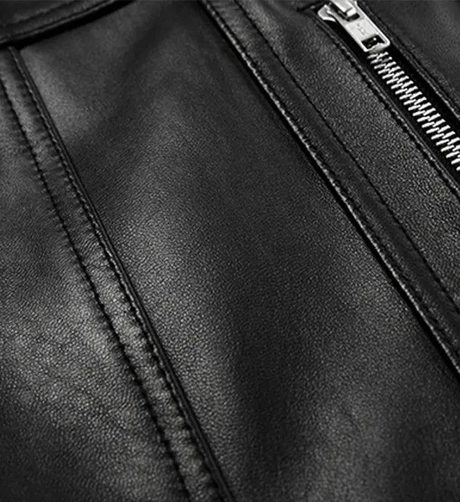 Men's Black Zip-Up Leather Jacket
