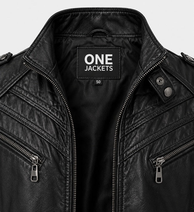 Mens Slim Fit Black Biker Leather Jacket