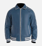 mens blue leather varsity jacket