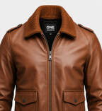 Mens Brown Bomber Aviator Leather Jacket