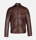 mens brown distress cafe racer leather jacket
