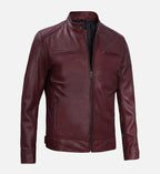 mens maroon cafe racer premium leather jacket