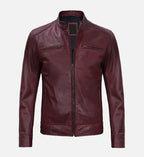 mens premium leather maroon cafe racer jacket