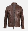 mens quilted shoulder brown cafe racer leather jacket
