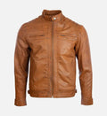 mens quilted shoulder tan cafe racer leather jacket
