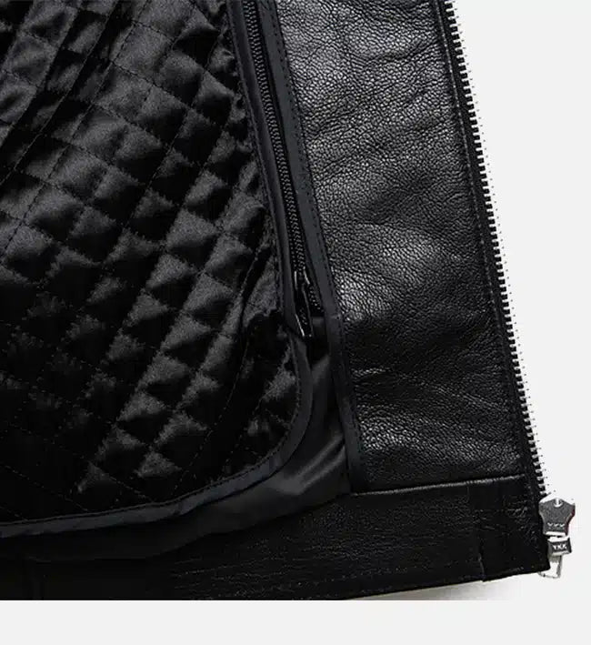 minimal black leather jumper jacket for men
