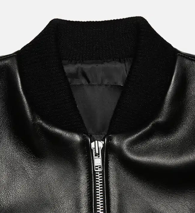 minimal black leather jumper jacket for men
