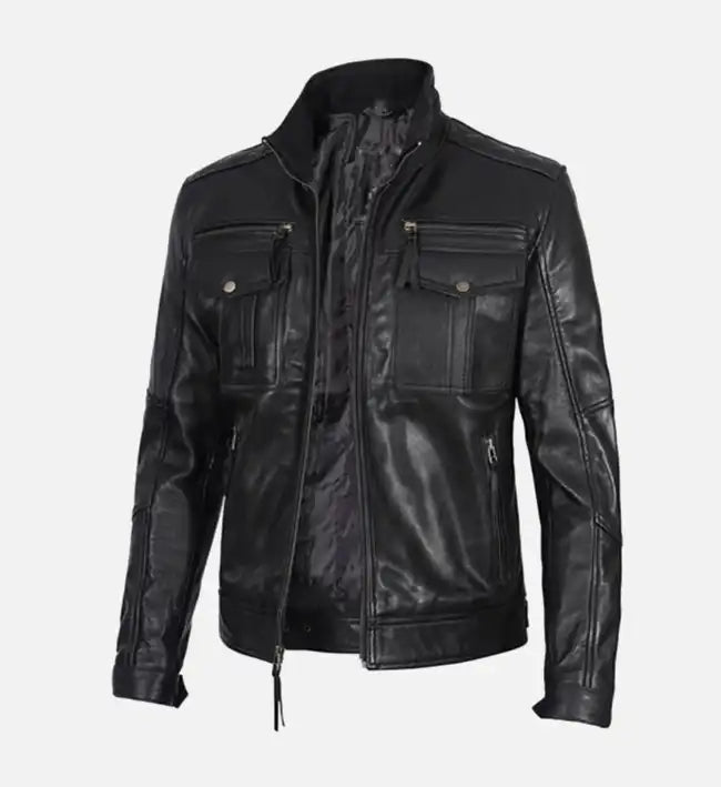 moffit mens real leather cafe racer jacket
